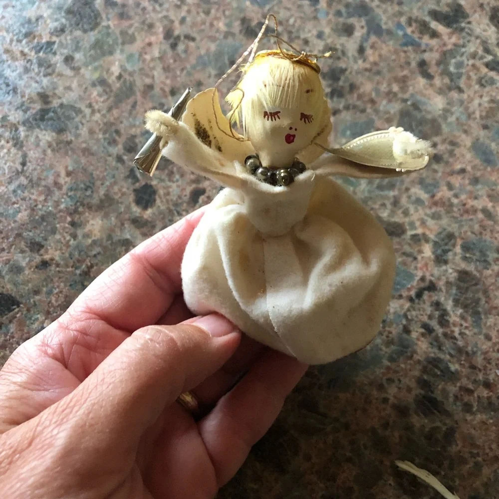 Vintage White Felt Angel Ornament with Blonde Head